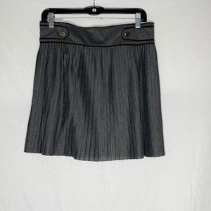 Gray pleated skirt with black trim & gold buttons